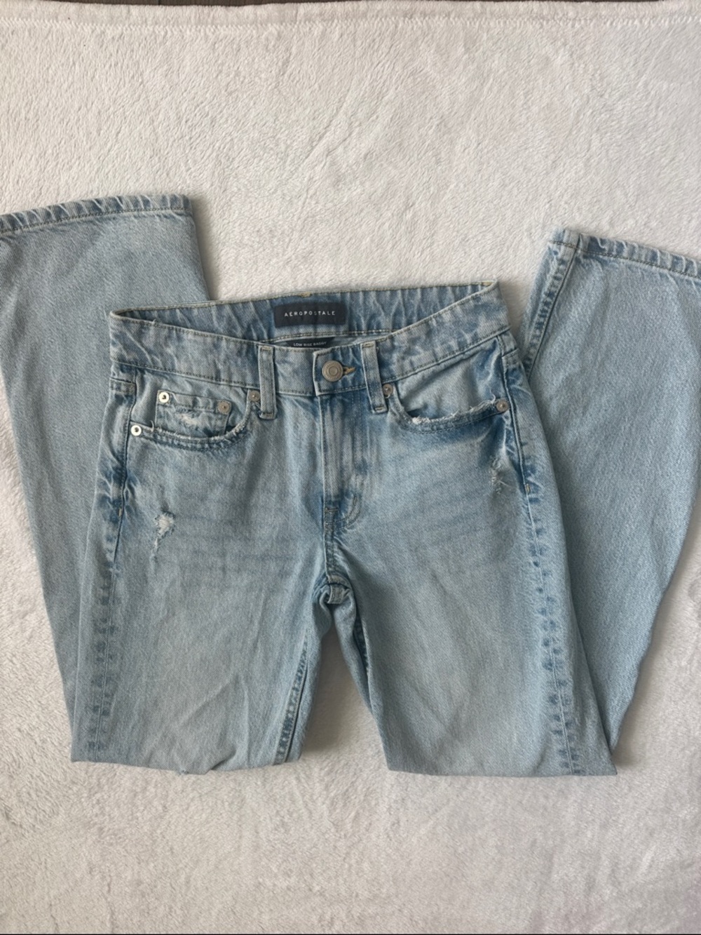 Aeropostale Aero Low Rise Baggy Thrashed Light Wash Jeans 000 Grunge Distressed - Picture 2 of 8